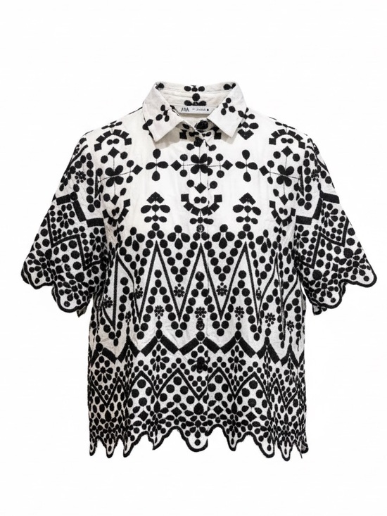 Zara Tops - Zara Monochrome Geometric Embroidery Shirt